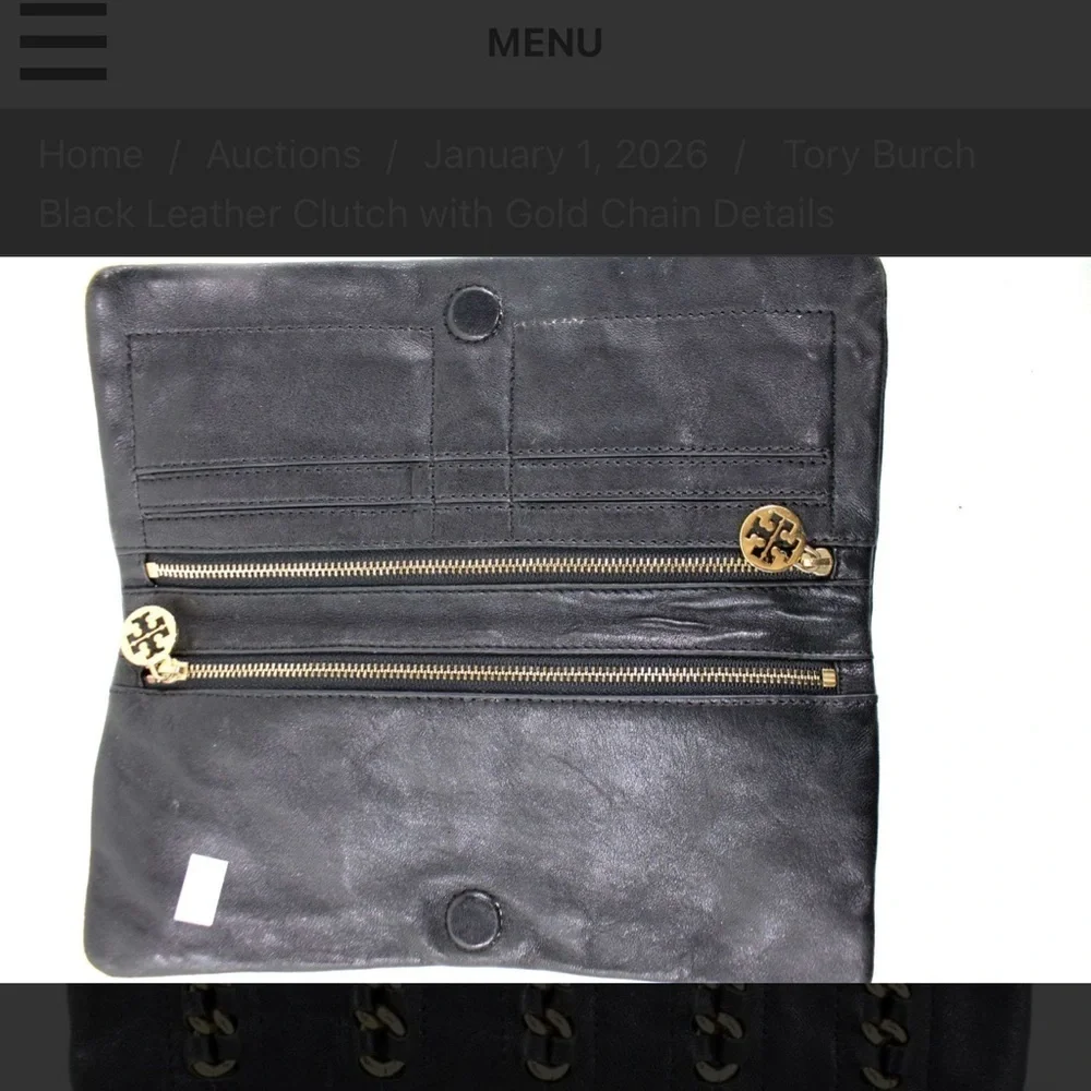 Tory Burch Black Clutch with Gold Chain Accents